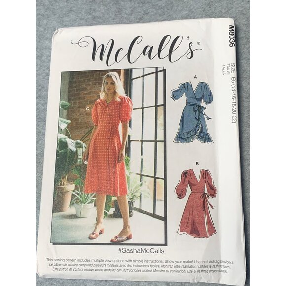 McCalls M8036 Misses Dress & Sash Sewing Pattern E5 Sizes 14 16 18 20 22 Uncut 2 - Picture 1 of 4